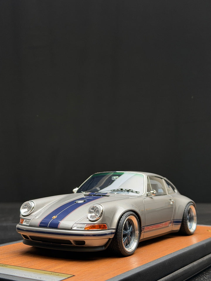 Porsche 911 Singer (Silver/ Blue Stripe) [Timothy & Pierre] 1/18 scale