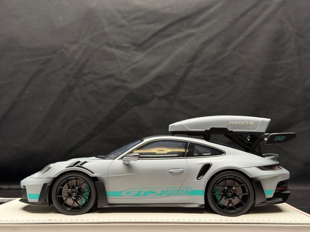 Porsche 911 GT3 RS w/ Roof Rack (Matte Gray/ Blue) [IVY Model] 1:18 scale