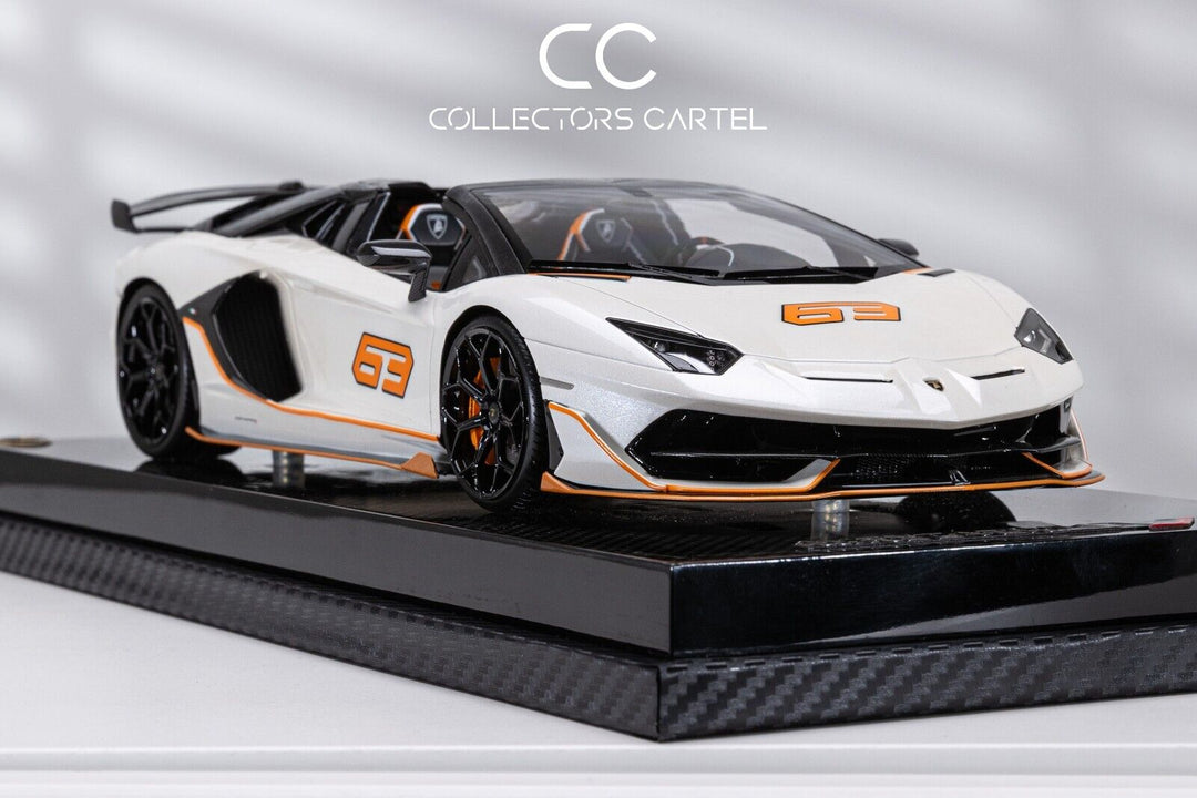 Lamborghini Aventador Roadster SVJ (#63 White/Orange) [MR Collection] 1:18 scale