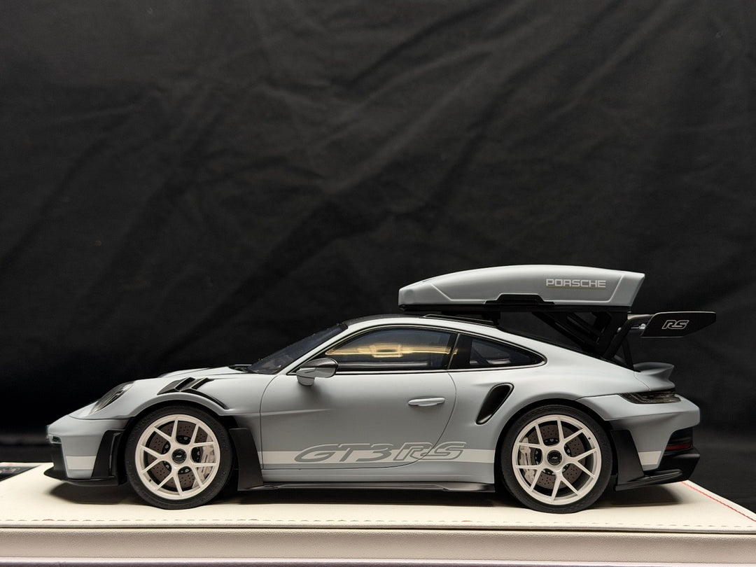 Porsche 911 GT3 RS w/ Roof Rack (Matte Gray/ White) [IVY Model] 1:18 scale