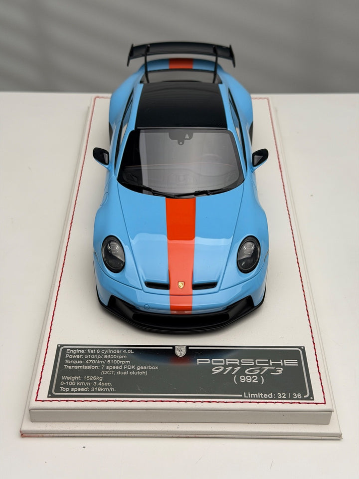Porsche 911 GT3 (Baby Blue, Orange Stripe) [Davis & Giovanni] 1/18 scale