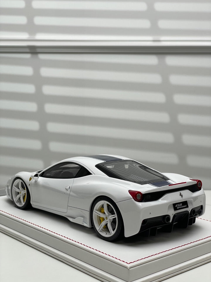 Ferrari 458 Speciale (White w/ Blue Stripe) [Davis & Giovanni] 1/18 scale