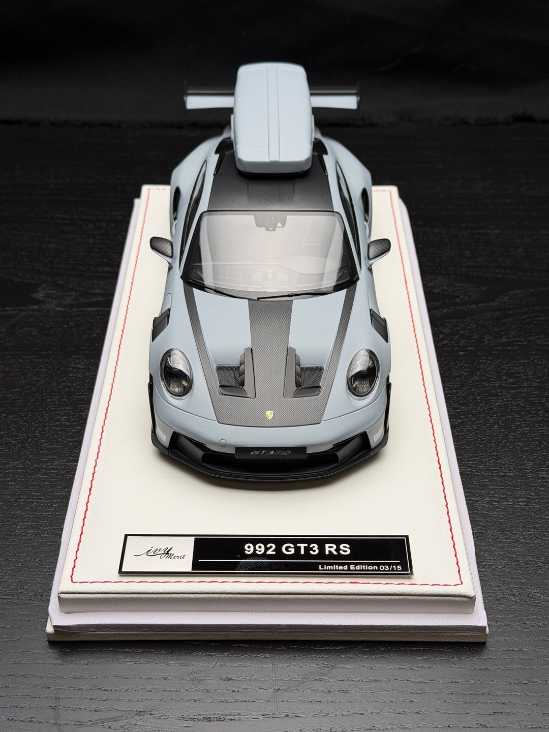 Porsche 911 GT3 RS w/ Roof Rack (Matte Gray/ White) [IVY Model] 1:18 scale