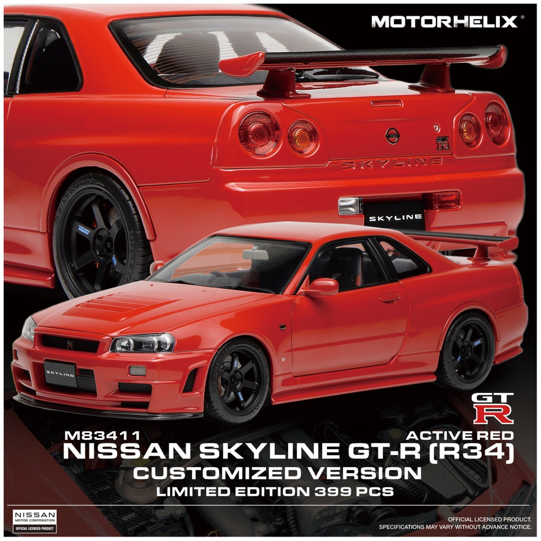 Nissan R34 Skyline GT-R (Red) [Motorhelix] 1/18 scale