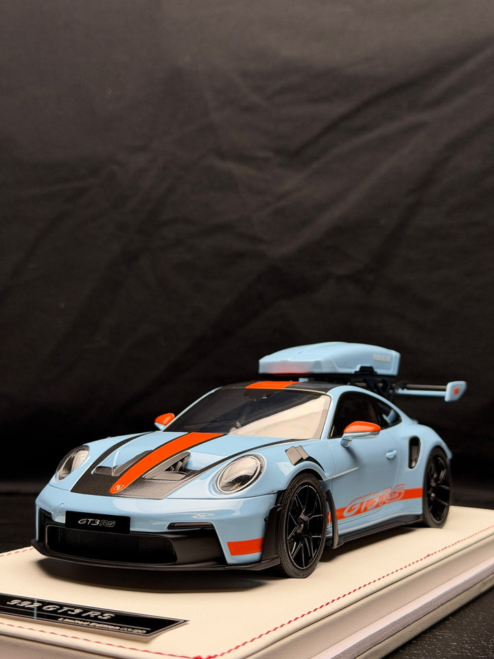 Porsche 911 GT3 RS w/ Roof Rack (Gulf Blue/ Orange) [IVY Model] 1:18 scale