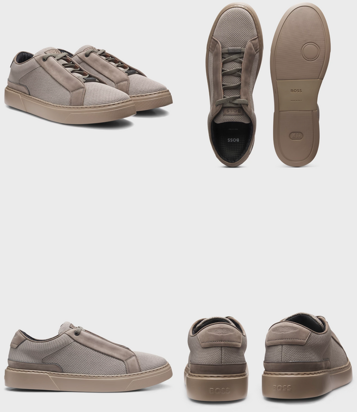 HUGO BOSS X ASTON MARTIN TRAINERS WITH LEATHER TRIMS (LIGHT GREY)- NEW EXCLUSIVE