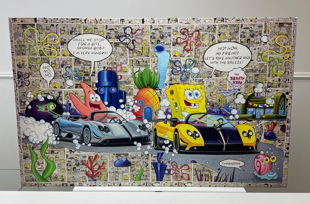 "SpongeBob and Pagani" By Bratya Gafs - Framed Canvas Print