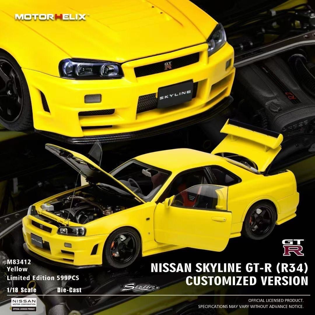 Nissan R34 Skyline GT-R (Yellow) [Motorhelix] 1/18 scale