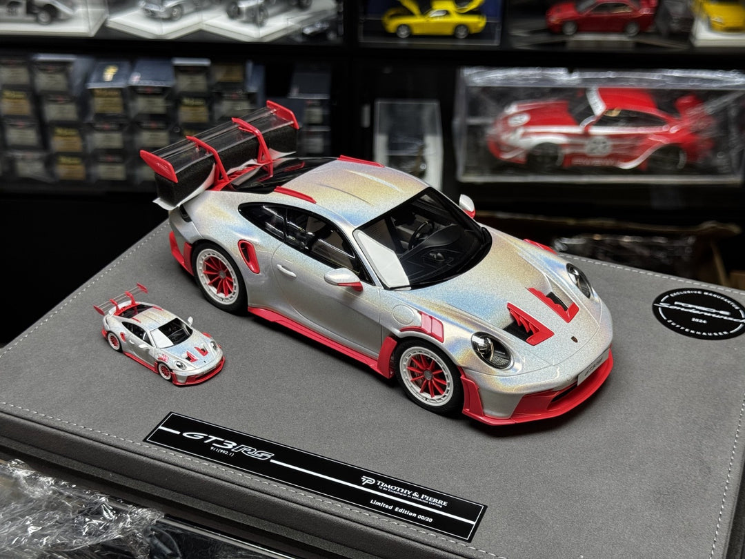 Porsche 911 GT3 RS (Fantasy White/ Red)[Timothy & Pierre] 1/18 scale