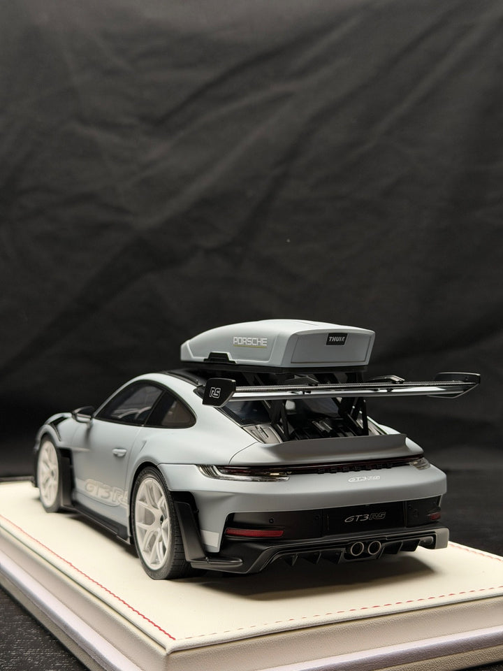 Porsche 911 GT3 RS w/ Roof Rack (Matte Gray/ White) [IVY Model] 1:18 scale
