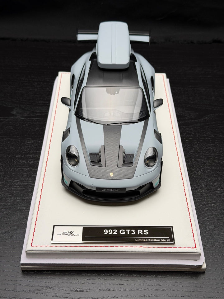 Porsche 911 GT3 RS w/ Roof Rack (Matte Gray/ Blue) [IVY Model] 1:18 scale