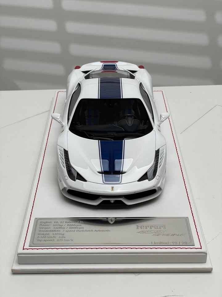 Ferrari 458 Speciale (White w/ Blue Stripe) [Davis & Giovanni] 1/18 scale