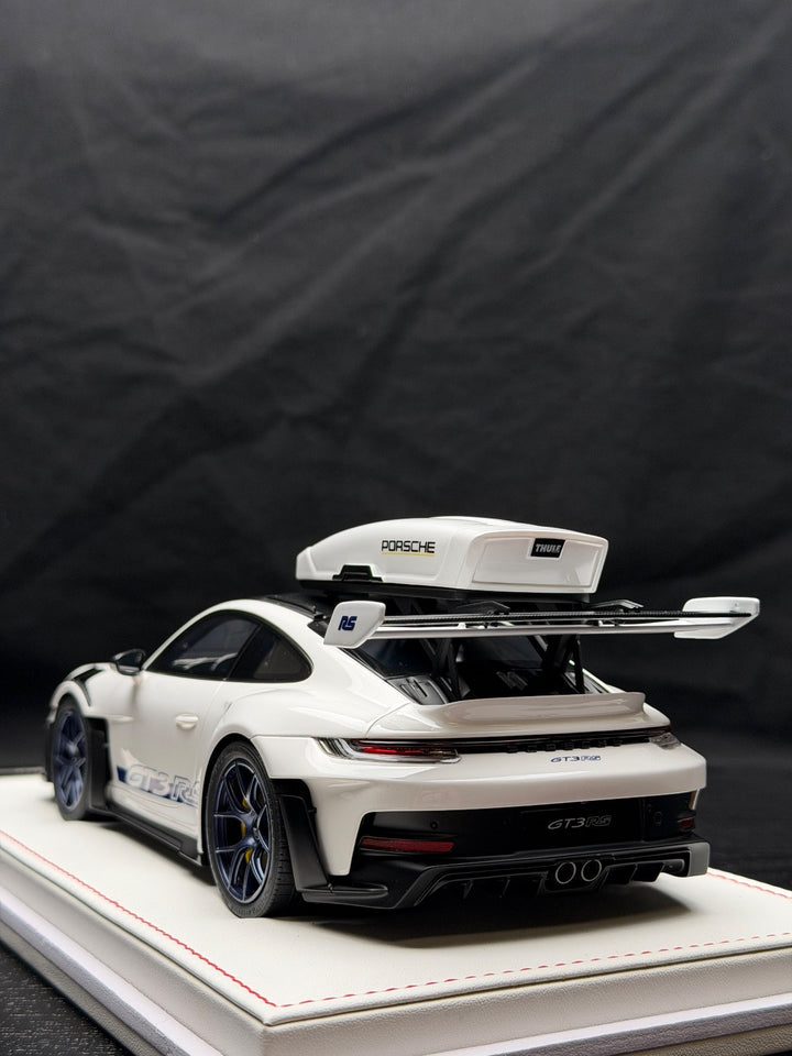 Porsche 911 GT3 RS w/ Roof Rack (White/ Blue) [IVY Model] 1:18 scale