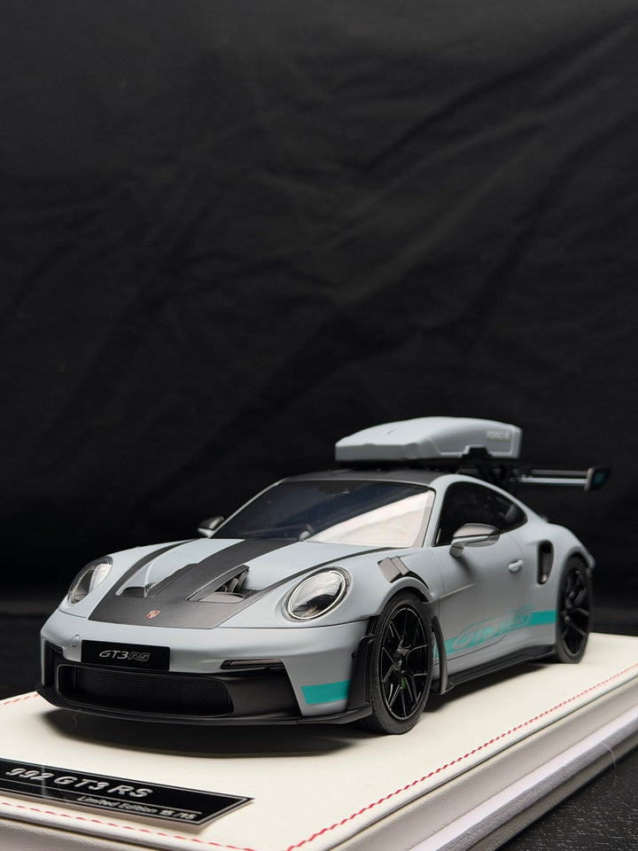 Porsche 911 GT3 RS w/ Roof Rack (Matte Gray/ Blue) [IVY Model] 1:18 scale