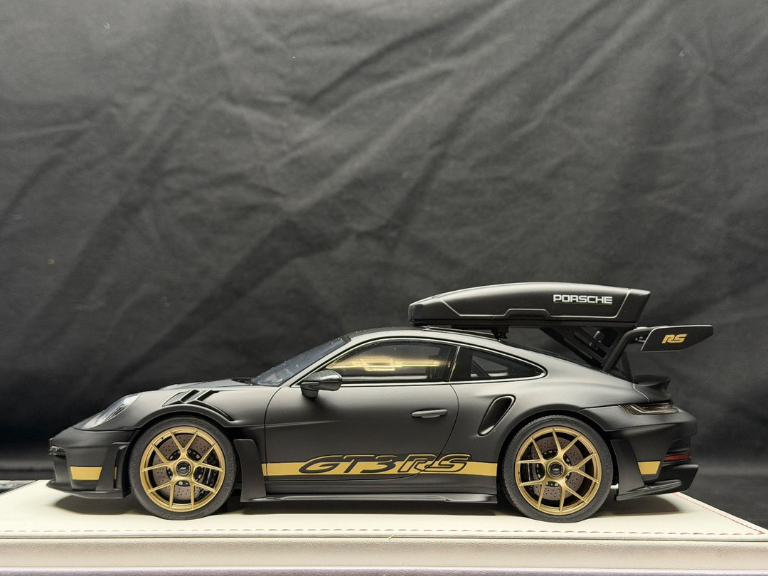 Porsche 911 GT3 RS w/ Roof Rack (Matte Black/ Gold) [IVY Model] 1:18 scale