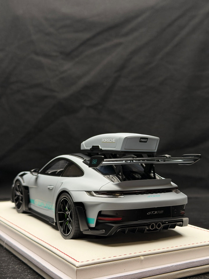 Porsche 911 GT3 RS w/ Roof Rack (Matte Gray/ Blue) [IVY Model] 1:18 scale