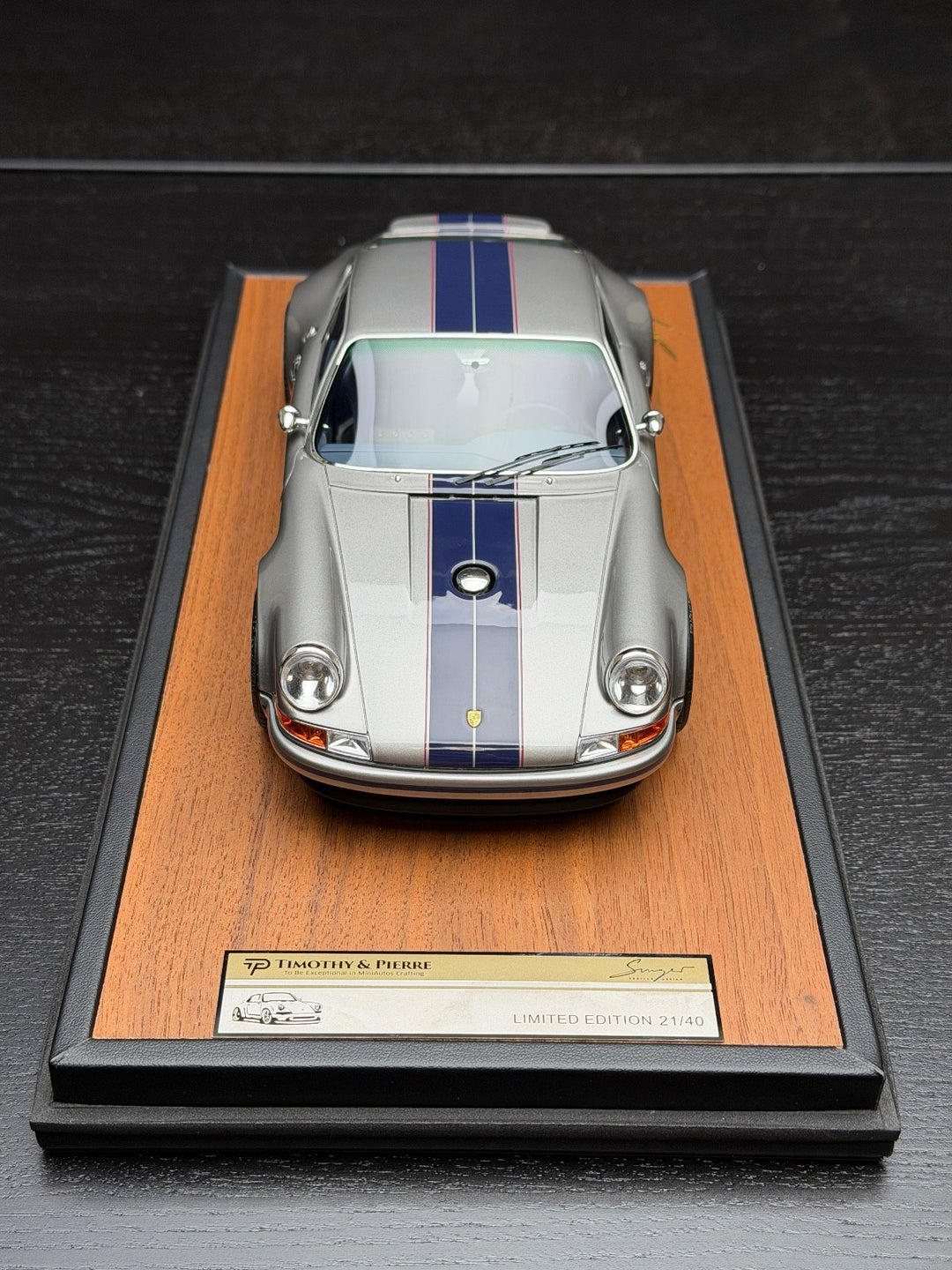 Porsche 911 Singer (Silver/ Blue Stripe) [Timothy & Pierre] 1/18 scale
