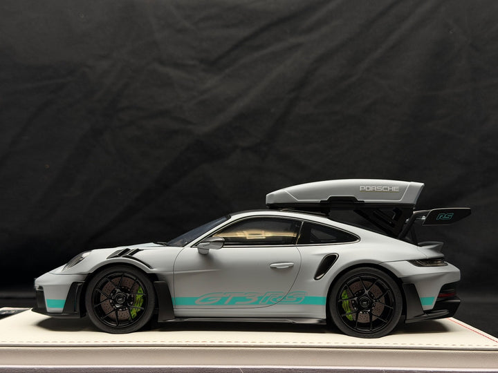 Porsche 911 GT3 RS w/ Roof Rack (Matte Gray/ Blue) [IVY Model] 1:18 scale