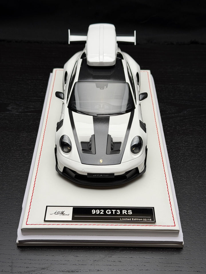 Porsche 911 GT3 RS w/ Roof Rack (White/ Blue) [IVY Model] 1:18 scale