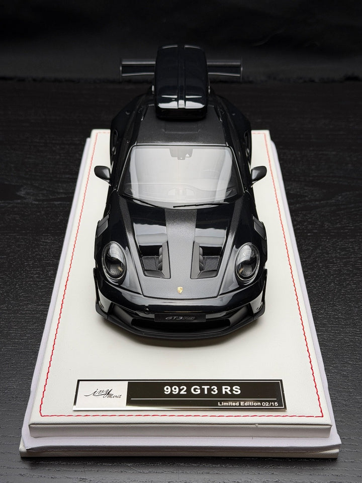 Porsche 911 GT3 RS w/ Roof Rack (Gloss Black/ White) [IVY Model] 1:18 scale