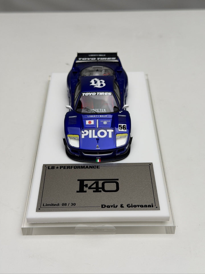 2-in-1 Ferrari F40 LBWK (Blue PILOT Livery) [Davis & Giovanni] 1:64 & 1:43 scale