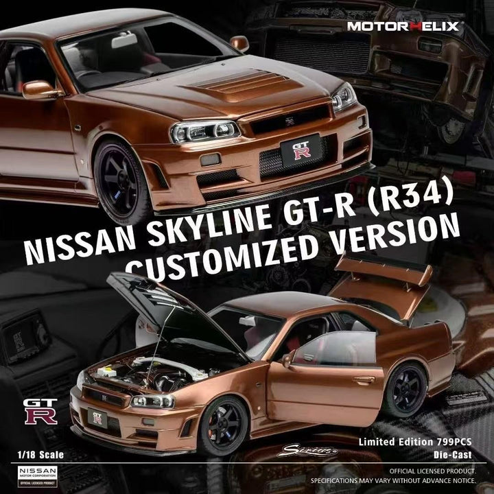 Nissan R34 Skyline GT-R (Bronze) [Motorhelix] 1/18 scale