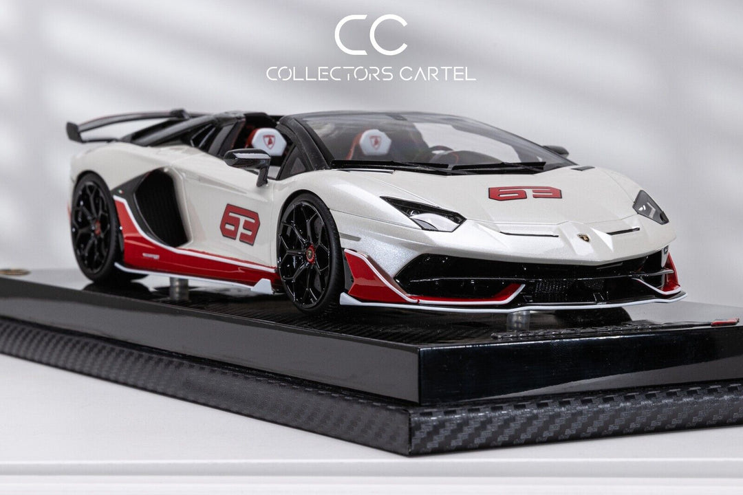 Lamborghini Aventador Roadster SVJ (#63 White/Red) [MR Collection] 1:18 scale