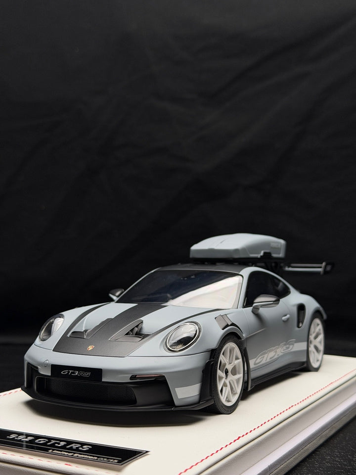 Porsche 911 GT3 RS w/ Roof Rack (Matte Gray/ White) [IVY Model] 1:18 scale