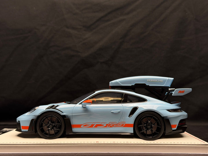 Porsche 911 GT3 RS w/ Roof Rack (Gulf Blue/ Orange) [IVY Model] 1:18 scale