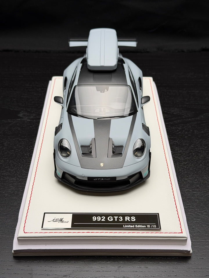 Porsche 911 GT3 RS w/ Roof Rack (Matte Gray/ Blue) [IVY Model] 1:18 scale