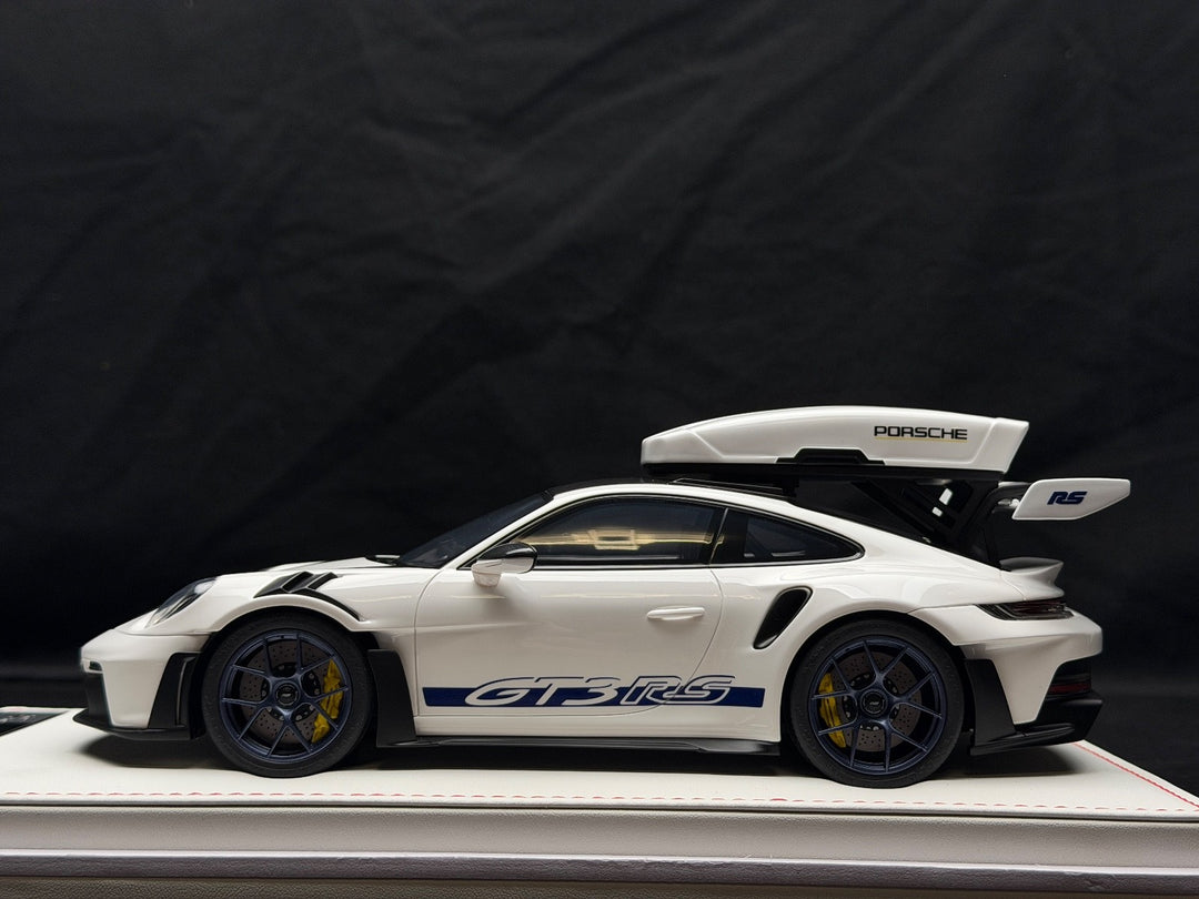 Porsche 911 GT3 RS w/ Roof Rack (White/ Blue) [IVY Model] 1:18 scale