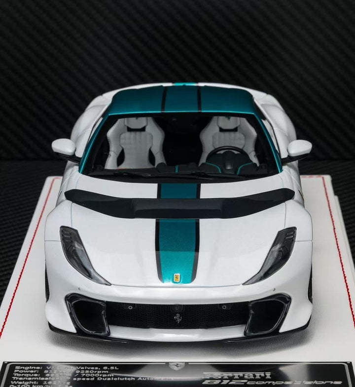 Ferrari 812 Competizione (White/ Turquoise Stripe) [Davis & Giovanni] 1:18 scale