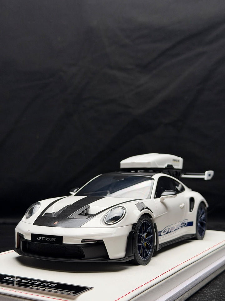 Porsche 911 GT3 RS w/ Roof Rack (White/ Blue) [IVY Model] 1:18 scale