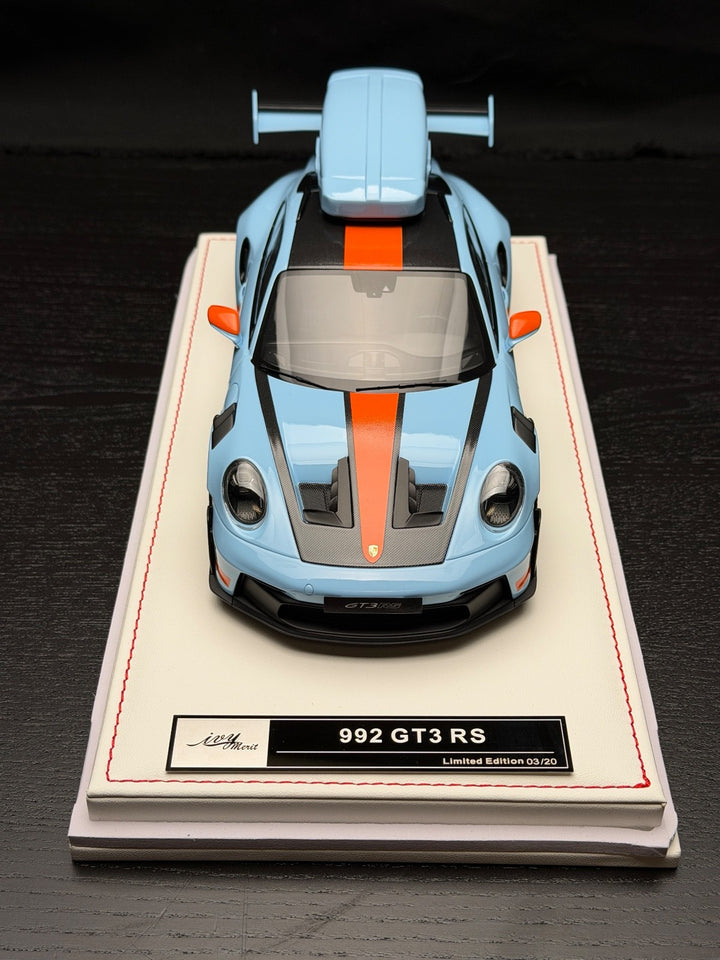 Porsche 911 GT3 RS w/ Roof Rack (Gulf Blue/ Orange) [IVY Model] 1:18 scale