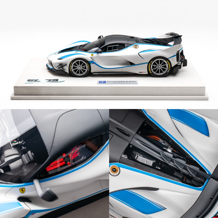Ferrari FXX-K EVO (Matte White/ Blue Stripe) [Hermez Collection] 1/18 scale