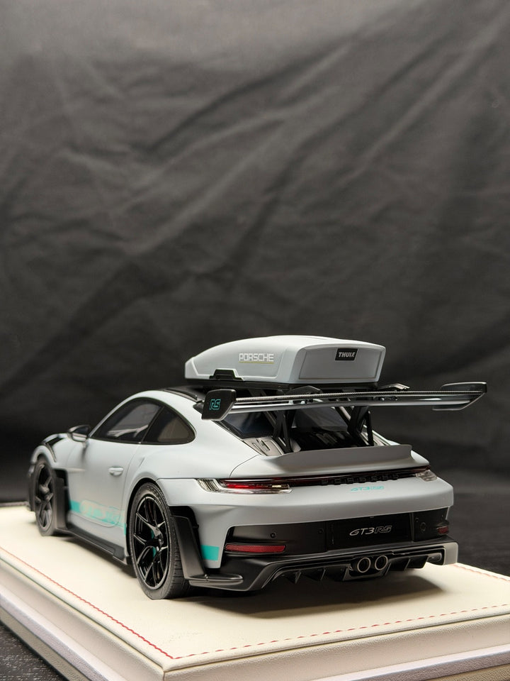 Porsche 911 GT3 RS w/ Roof Rack (Matte Gray/ Blue) [IVY Model] 1:18 scale